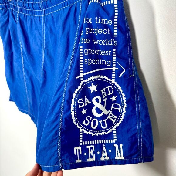 Swim Board Shorts Mens Size Extra Large Blue Athletic White Graphic Mesh Lining - Picture 2 of 7